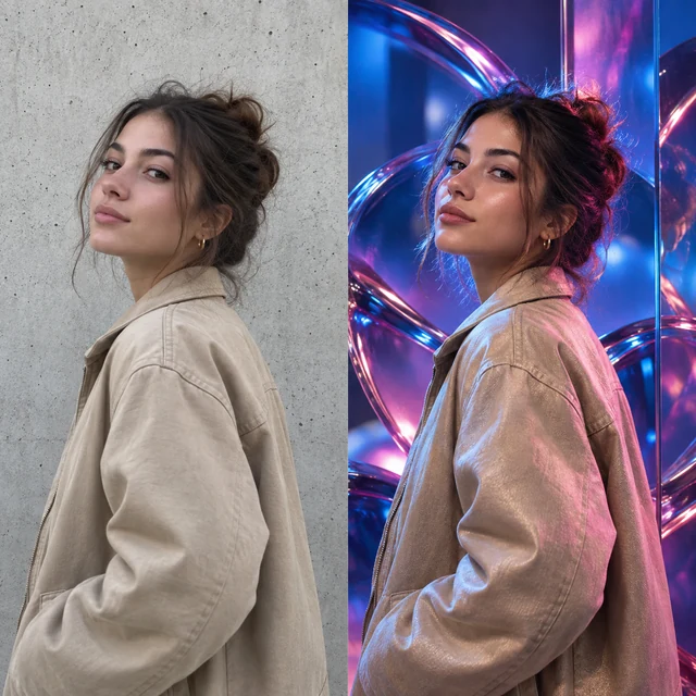 Casual fashion portrait transformed into vivid social media campaign content