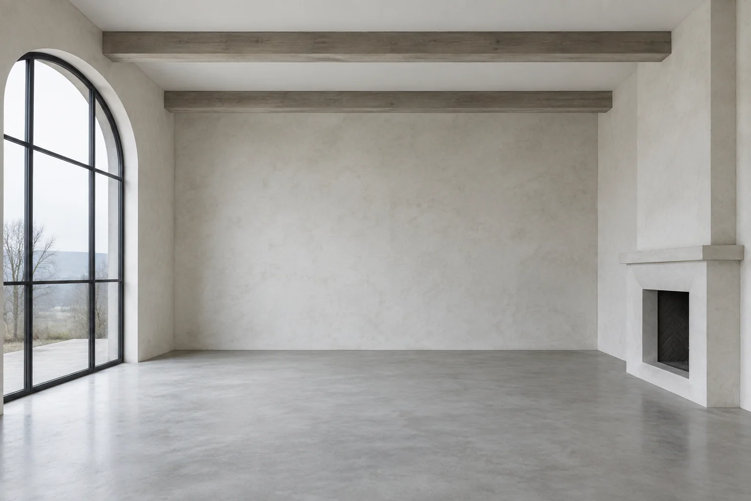 Empty unfinished living room before an image to image interior transformation